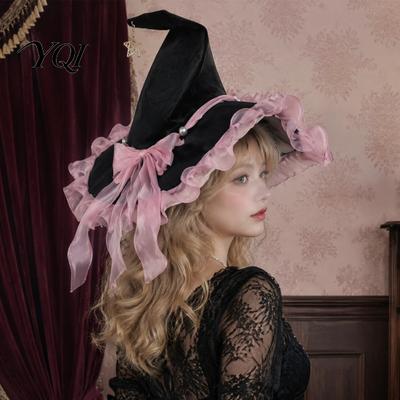 Halloween Yard Accessories Witch Hat with Pointed Top, Durable Polyester Costume Accessory, Creative Festival Party Favors Bow Decor for Parties