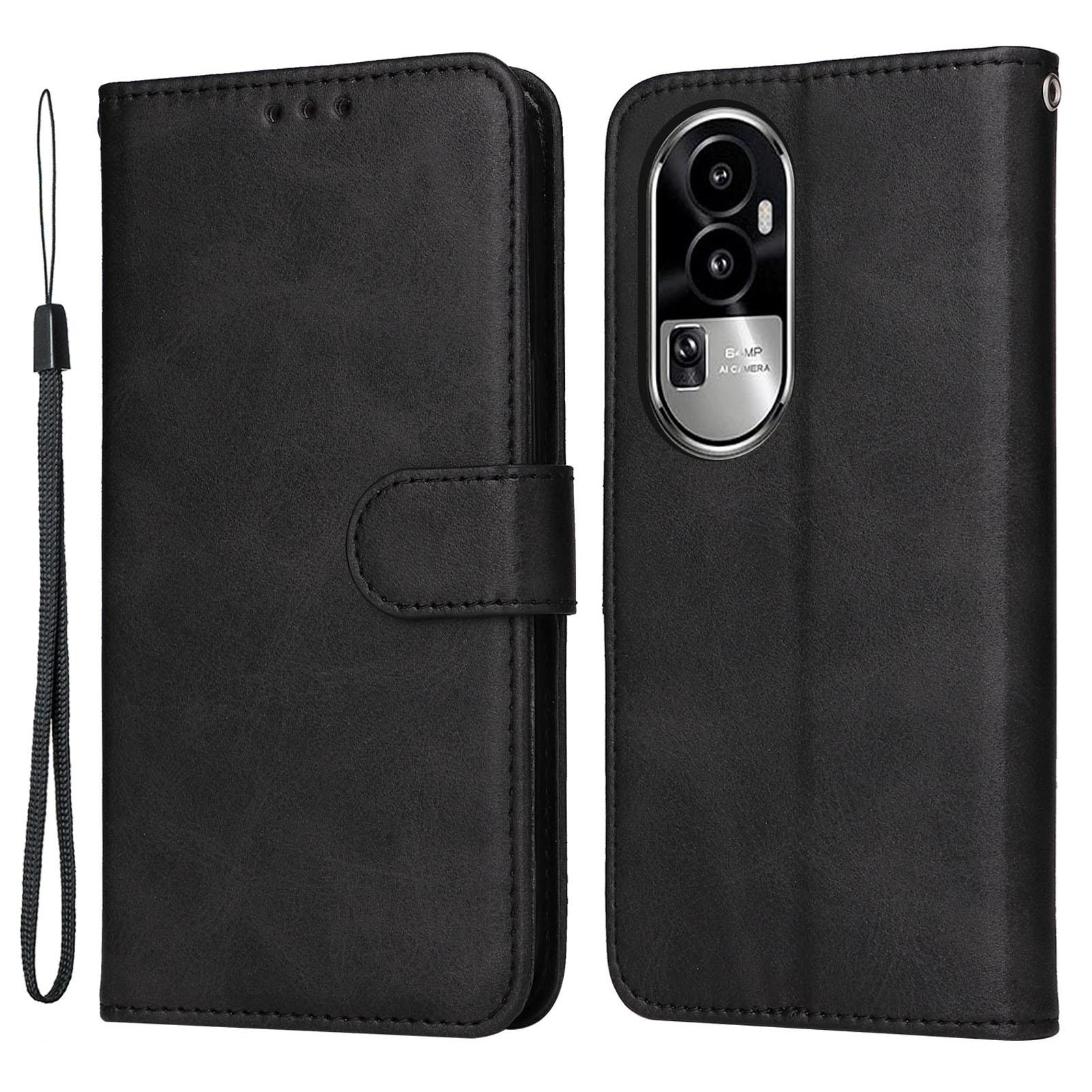 

For Oppo Reno10 Pro 5G (Global)/Reno10 5G (Global) Calf Texture Phone Case PU Leather Wallet Stand Anti-fall Cover Black