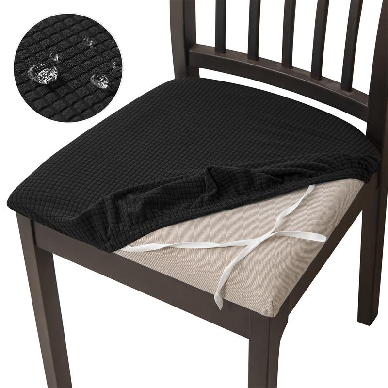 Jacquard Dining Chair Cushion Cover Solid Color Water Repellent Chair Slipcover Dustproof Anti-slip Seat Cover for Living Room