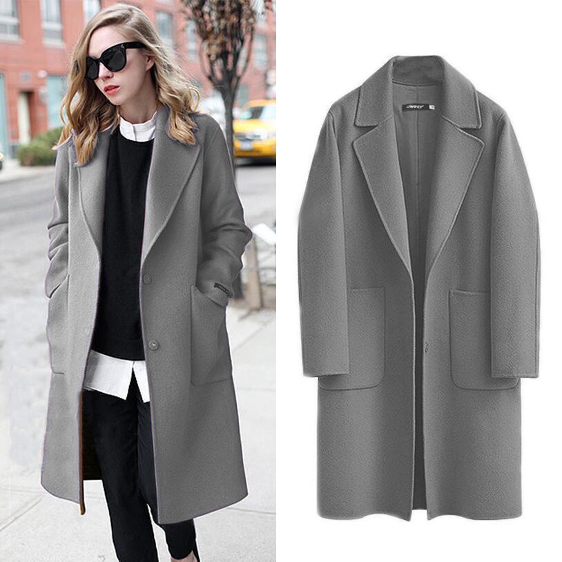 European & American Women's Long Double-Sided Wool Coat for Autumn & Winter
