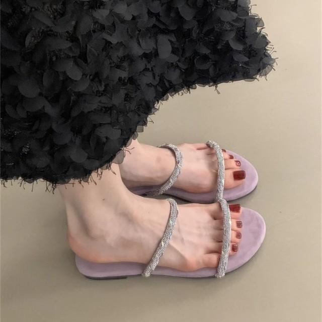 Premium Sense, Sandals Girl 2025 Summer New Rhinestone Open-toed Thin Strap Fairy Versatile Outer Wear Thick Heel Lazy Word Drag