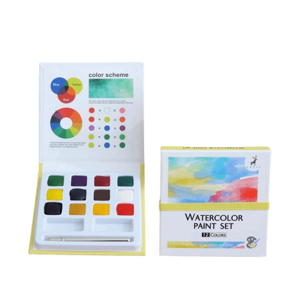 12 Colors Solid Watercolor Paint Set Portable Non‑toxic Travel Watercolor Set Travel Size Solid Watercolor Paint Box Travel