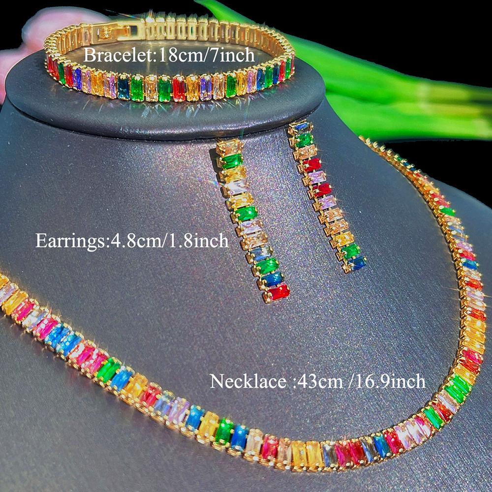 CMM 3 Adet Üst Parlak Renkli CZ Hint Yuvarlak Gerdanlık Kolye Küpe Bilezik takı seti Balo Ziyafet kostüm Aksesuarları