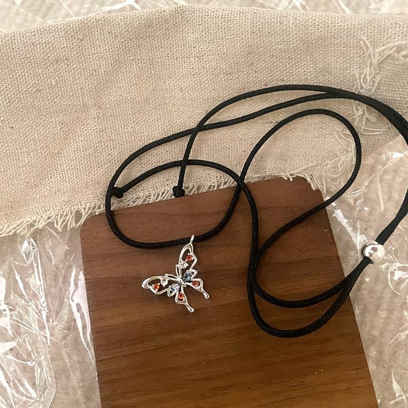 Sophisticated Alloy Butterfly Necklace Stylish Pull String Neckchain Adjustable Rope Chain Choker Stylish Clavicle Chain