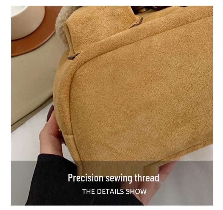 2025 Autumn/Winter Women's Retro Lambswool Color Block Handbag Backpack