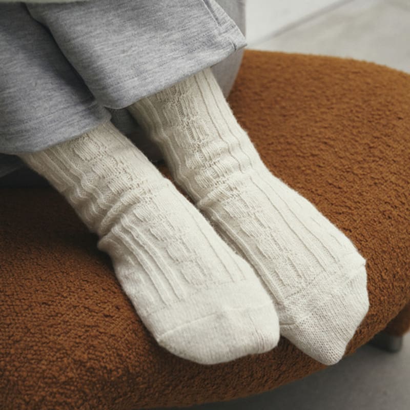 LOEIL Köperwollsocken - Elfenbein