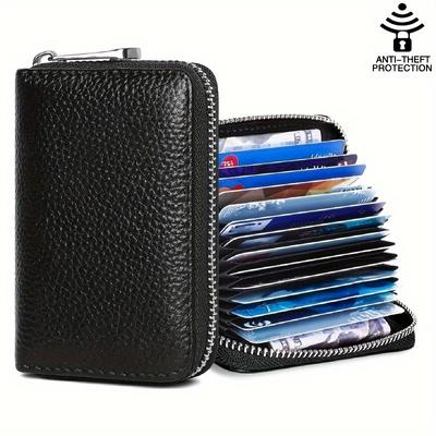 2024 New Anti-theft Brush Credit Card Holder Two-layer Genuine Leather Credit Card Wallet with Zipper 14 Card Card Slots