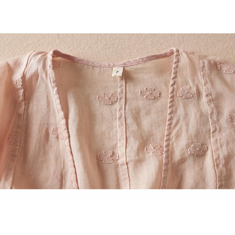 Retro Women's Embroidered Cotton-Linen Cardigan - Versatile Loose-Fit Short Jacket, Spring 2026 Arrival