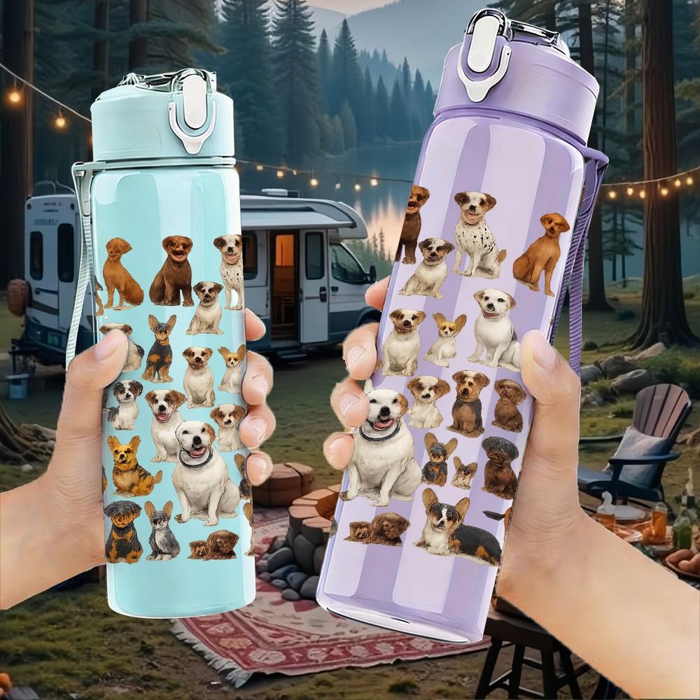 1 Stück Großes Gruppen-Welpen-Gitter-Layout 750 ml Farbe Kunststoff Sport-Wasserflasche Auslaufsicherer Klappdeckel mit Strohhalm Für Sport, Büro, Heimgebrauch