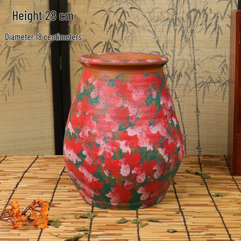 Hand-Painted Terracotta Flower Pots - Breathable Red Clay, Unglazed, Large Diameter, Creative Folk-Inspired Vases for Green Plants.
