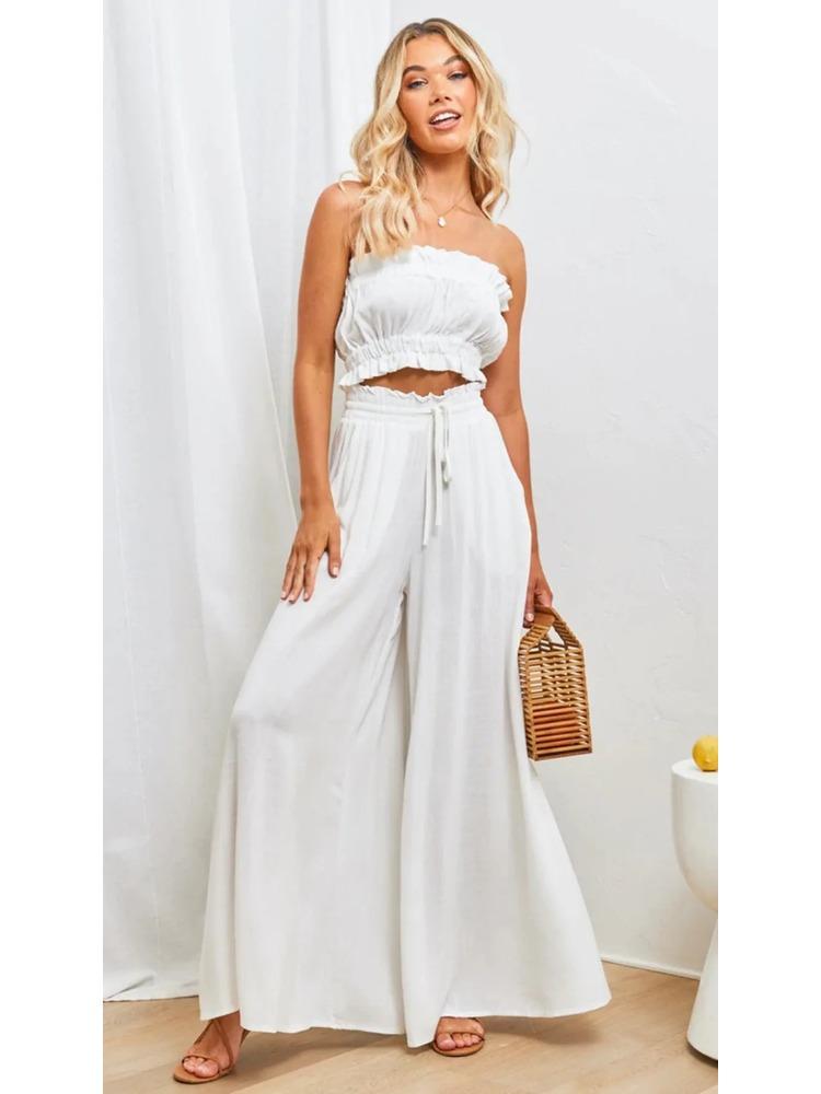 2026 Spring Summer New Women s Wide Leg Pants Elastic Belt Wide Leg High Waist Long Skirt S белый