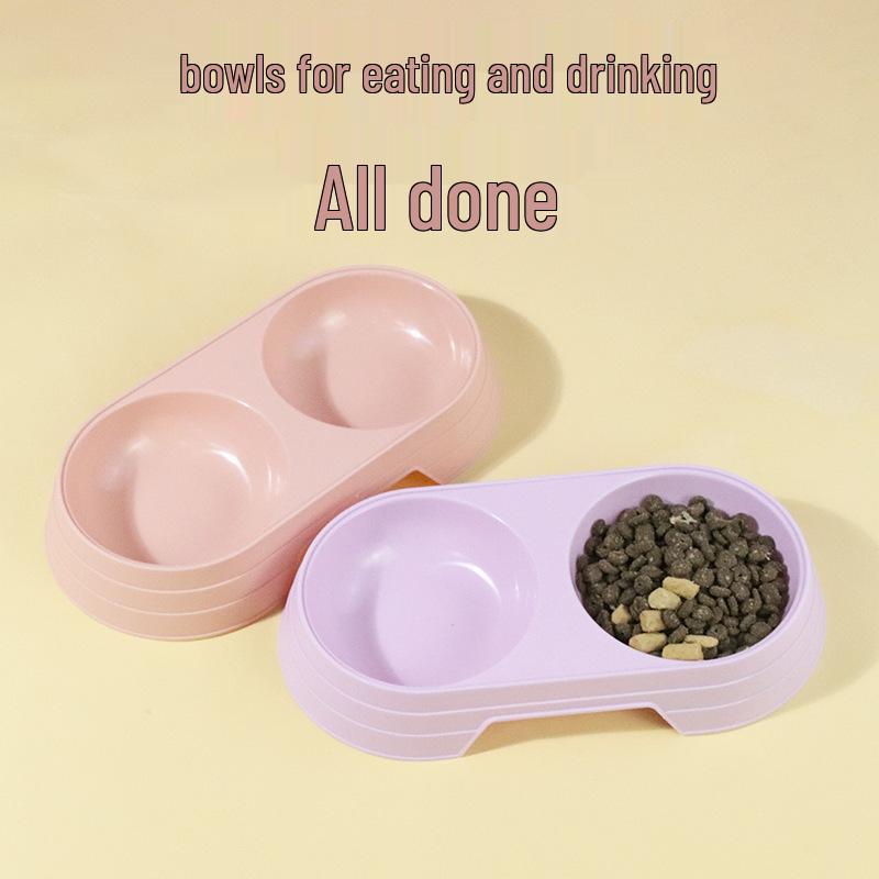 Double Cat Bowl Macaron Color Anti-Spill Pet Feeder - Oval Style