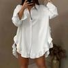 Women's Fashion Casual Spring Fall Solid Color Print Long Sleeve POLO Neck Blouses & Shirts