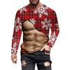 Men Christmas Muscle Men Fun T-Shirt Fashion 3d Printed Round Neck Long Sleeve Street Personality Breathable Plus Size Pullover