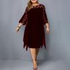 Women See Through 45720 Sleeve Fake Two Piece Irregular Hem Knee-length Dress