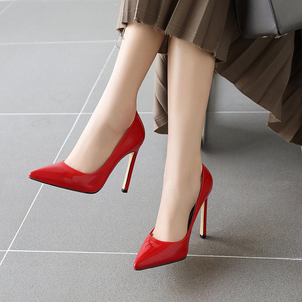 Spring Red Women Pumps Formal Pointed Toe High Stiletto Heel Big Plus size 48