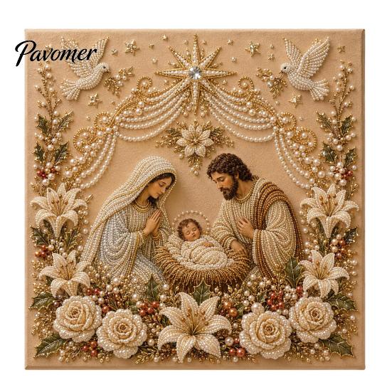 DIY Christmas Gift Ideas Faux Pearl Art Kit, Church Painting Jesus Kit Holy Family Wall Decor Craft for Adults, Handmade Holiday Textured