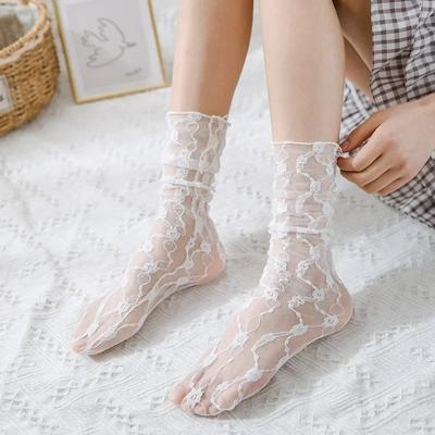 Lace Socks Women Summer Ultra-thin Transparent Mesh Fishnet Loose Long Socks JK Lolita Sweet Girls Kawaii Cute Princess Socks