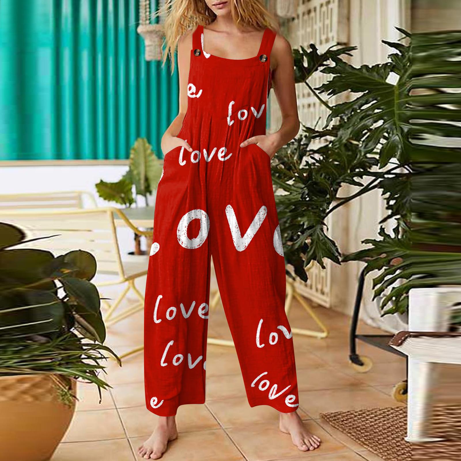 

Women s Casual Sleeveless Valentine s Day Printed Jumpsuit S