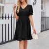 Women's Fashion Solid Colour V-Neck Waist Slimming Beach Casual Dresses