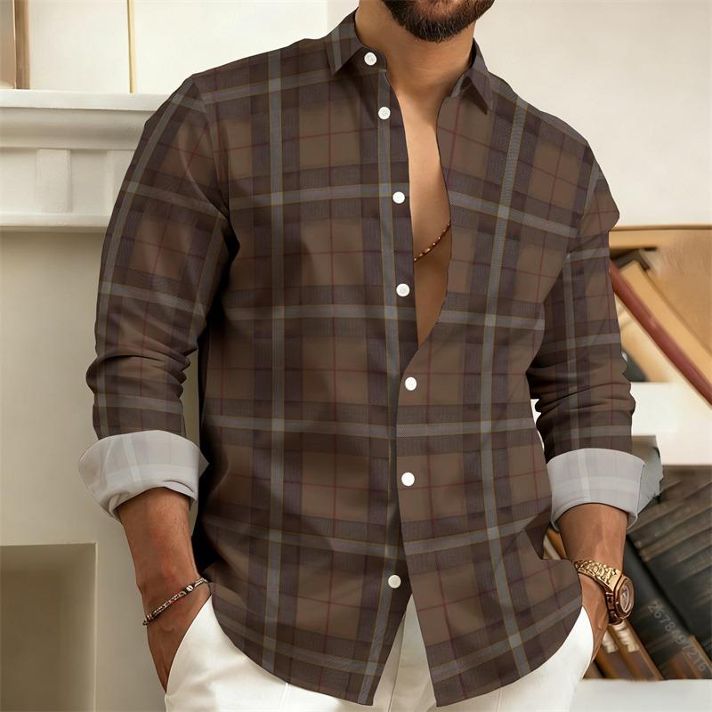 Men's 3D Printed Geometric Color-Blocked Long-Sleeved Shirt, Stylish Casual Slim-Fit Shirt, Outdoor Street Style Men's Top