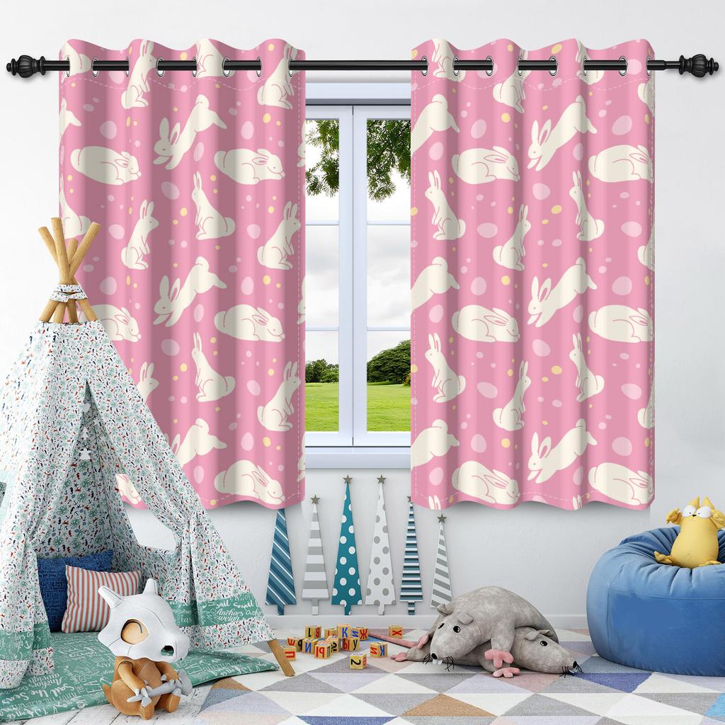 2Pcs Cute Rabbit Window Curtains Bedroom Living Room Thermal Insulation Blackout Drapes Home Decor Washable Polyester Material