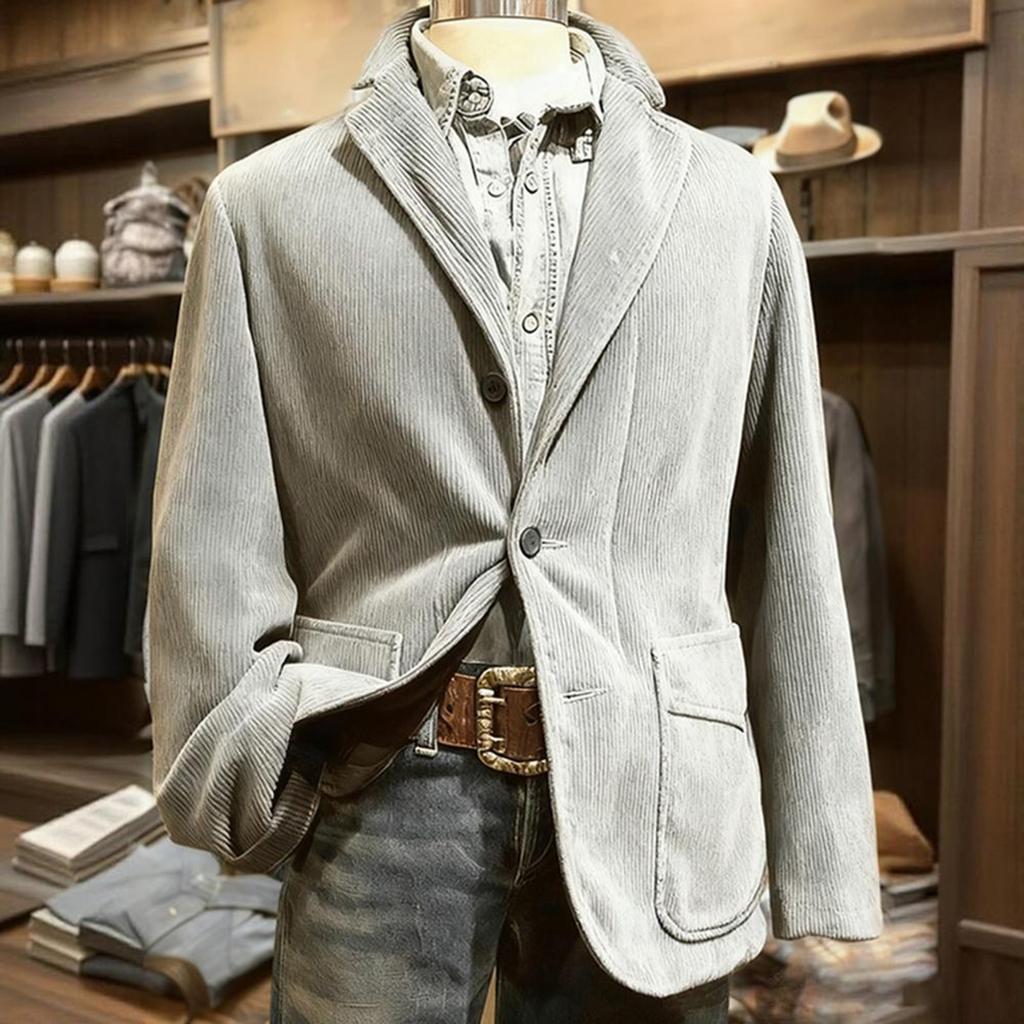 Men's Solid Color Corduroy Warm Pocket Suit Jacket Cardigan Men's Casual Suit