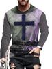 Men's Long sleeve T-shirt Casual New 3D Print Jesus Cross Printed Tops Tees Fashion Christmas Eve T Shirt Anniversary Clothing
