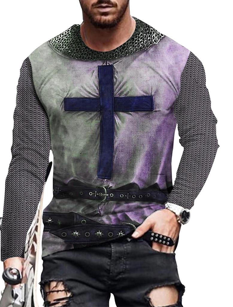 Men's Long sleeve T-shirt Casual New 3D Print Jesus Cross Printed Tops Tees Fashion Christmas Eve T Shirt Anniversary Clothing