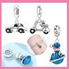 Copper Transportation Blue Astronaut Electric Vehicle Car Charms Beads For Original Bracelet Woman Girl Jewelry