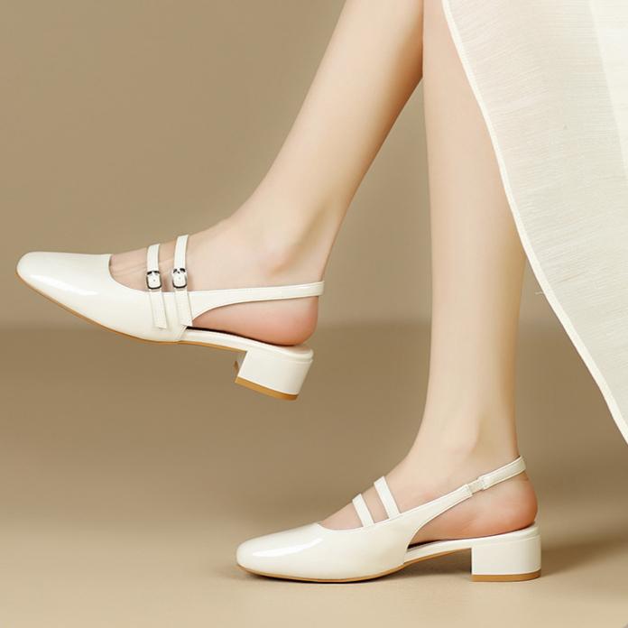 Baotou Mary Jane Shoes French Retro Single Shoes Square Toe Back Empty Thick-heeled Sandals