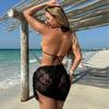 2025 New Sexy Lace Composite Fabric 3 Piece Bikini Set Women Mesh Short Skirt Beach Swimwear