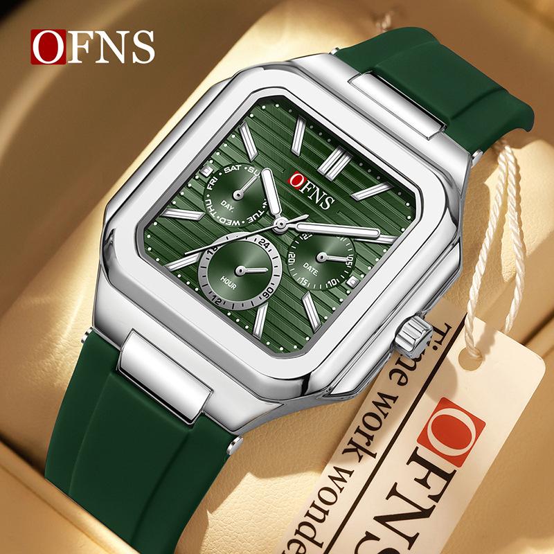 Men's Multifunction Watch Square Dial Classic Fashion Style Luminous Waterproof Steel/Silicone Strap Quartz Wristwatch Male