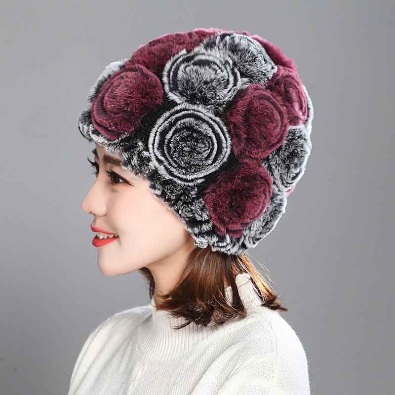 Rex Rabbit Hair Hat Female Autumn Winter Middle-aged and Elderly Mother Thickened Warm Fashion Grandmother Old Lady Mother-in-law Fur Hat