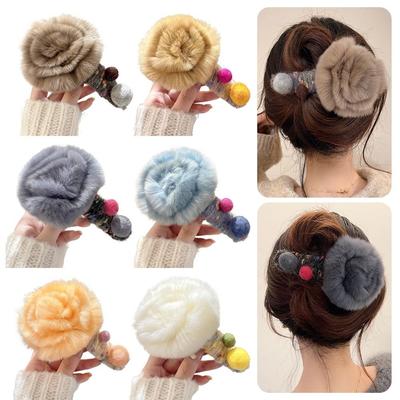 Rose Shape Velvet Hair Clips Elegant Plush Duckbill Clips  Back-of-Head Updo Essentials for Women