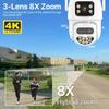New EU 4K 9MP WIFI IP Camera Three Lens 8X Zoom Outdoor PTZ Camera HD AI Auto Tracking Security Camera P2P CCTV Surveillance ICSee