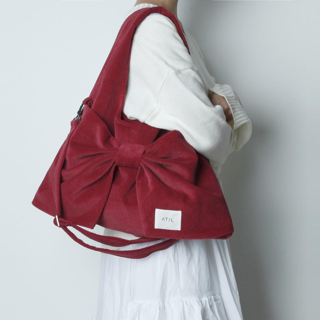 Atil Studio Corduroy Dewey Ribbon Hobo Shoulder And Crossbody Bag _ [Red]