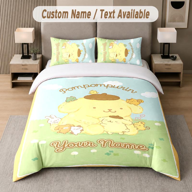 Custom Name Pompompurin 3Pcs Duvet Cover Set Personalized Text Bedding Pillowcases Bedroom