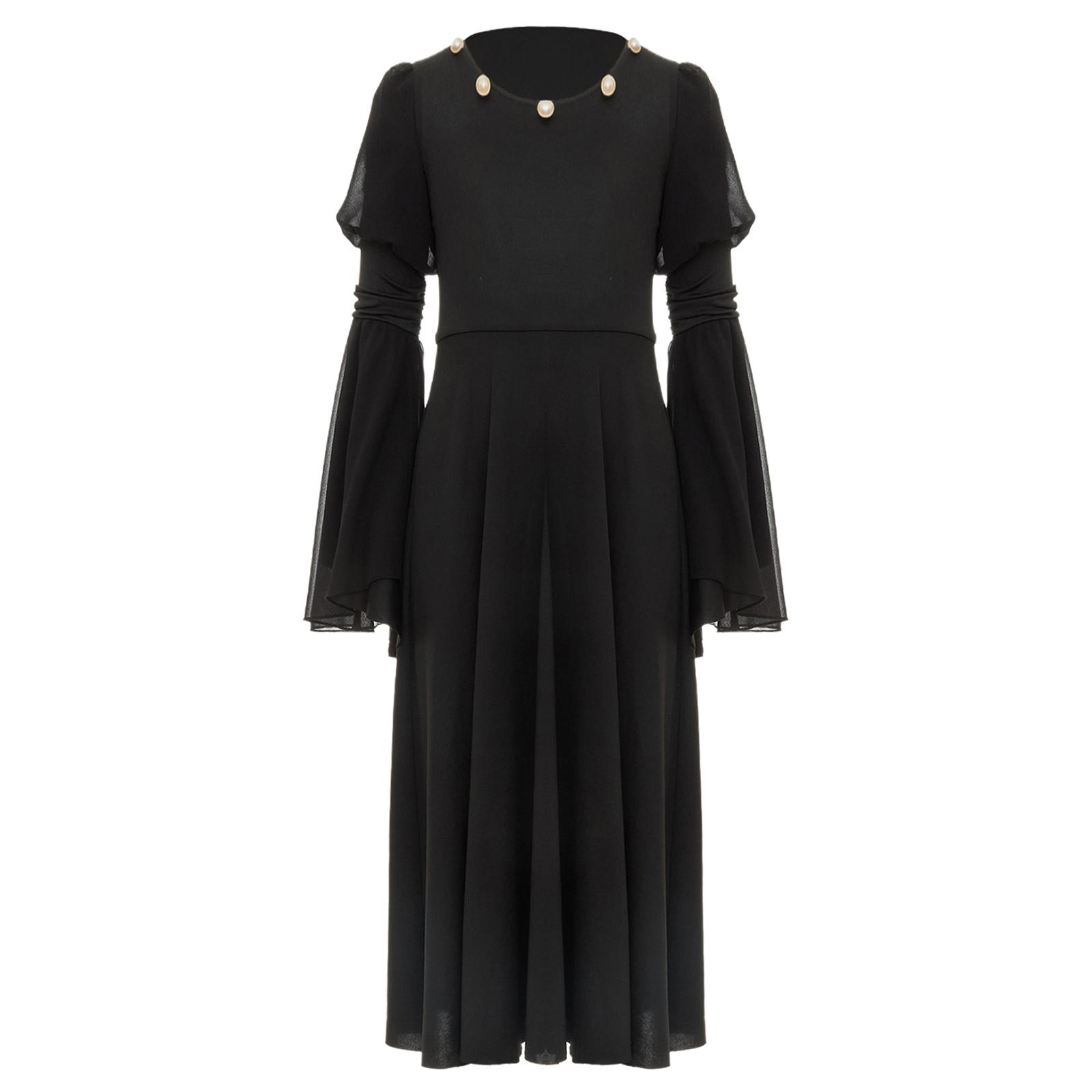 

Girls Renaissance Medieval Costume Long Sleeve Bell Sleeves High Waist Fairy Dress Retro Princess Gown 5-6 Years чорний