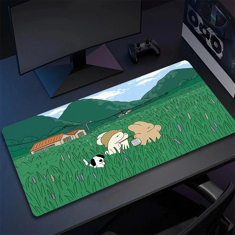 Cute Green Plant Computer Mouse Mat Office Large Gaming Mouse Pad Rubber Mousepad Gamer Locking Edge Desk Mat NonSlip Carpet XL