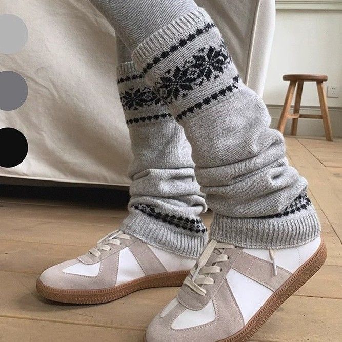 Fair Isle Schneeflockenmuster Gestrickte Beinwärmer Sockenaufsätze Gestrickte Stiefelstulpen Kaltwetter Modeaccessoire