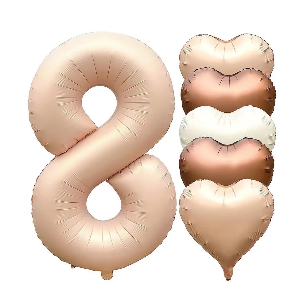 7pcs 32inch Number Balloons Set Helium Balloon with Big Heart Balloons for Girl and Boy 9th Year Old Birthday Party Decorations