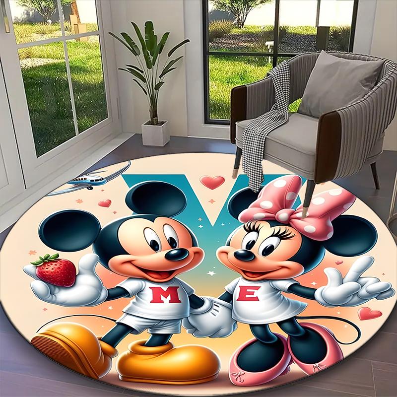 1pc Mickey And Minnie Red Hearts Floral Printed Chair Rug for Home Office Use, Living Room Kitchen Game Room Round Carpet