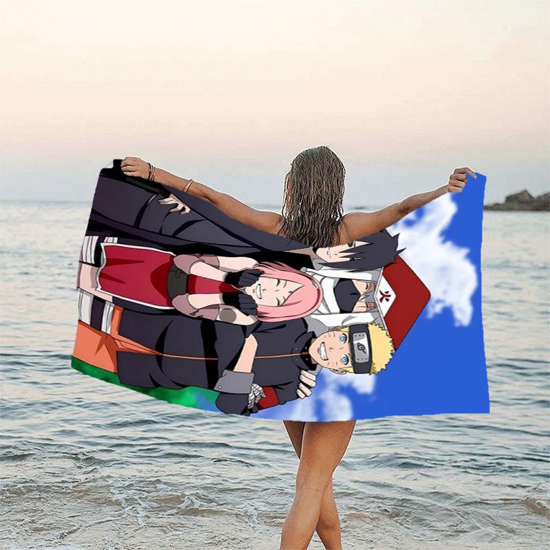 1pc NARUTO (4) Beach Towel, Beach and Seaside Swimming Pool Equipment, Fashion Pattern, Rectangular, Travel Essentials
