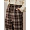 ZIHAN Women's Retro Coffee Plaid High-Waist Wide-Leg Pants