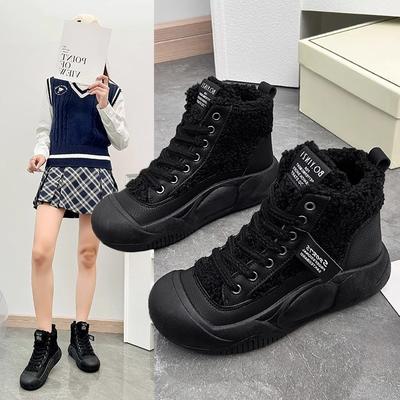 Mao Mao Schuhe Plateau High-Top Schuhe Stiefeletten 2025 Herbst und Winter neue Explosion Casual Höhenzunahme verdickt Samt Baumwollschuhe