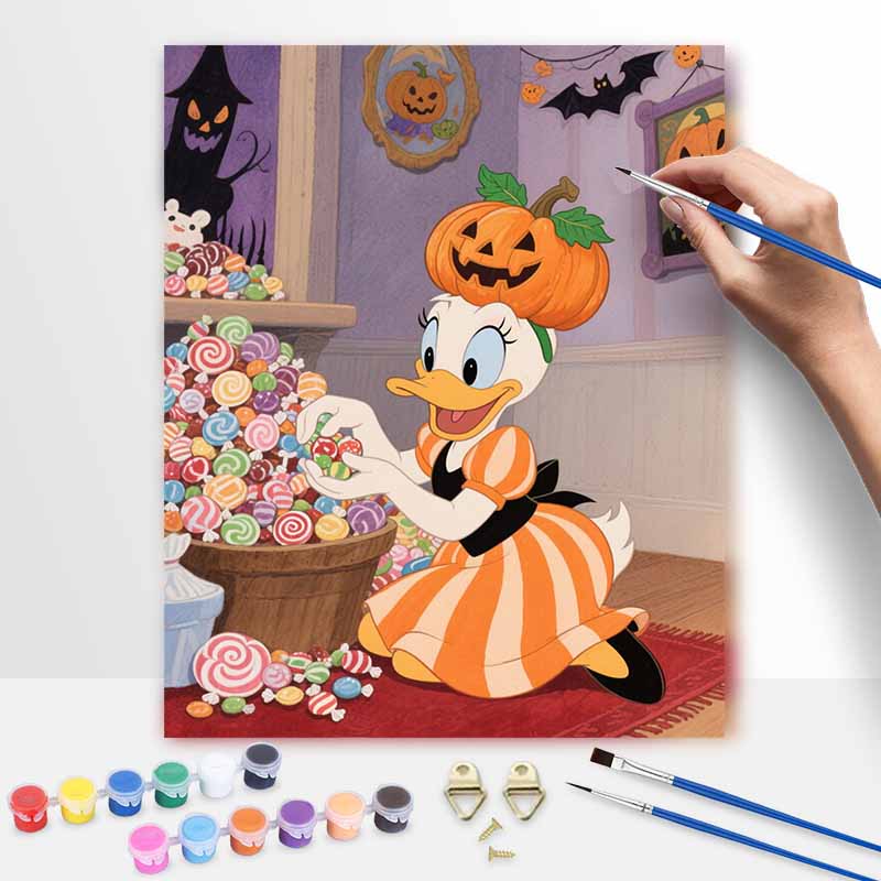 Disney Daisy Duck Pumpkin Candy Handmade Diy Oil Painting Digital Painting Kit Home Living Room Entrance Decoration Hanging Painting