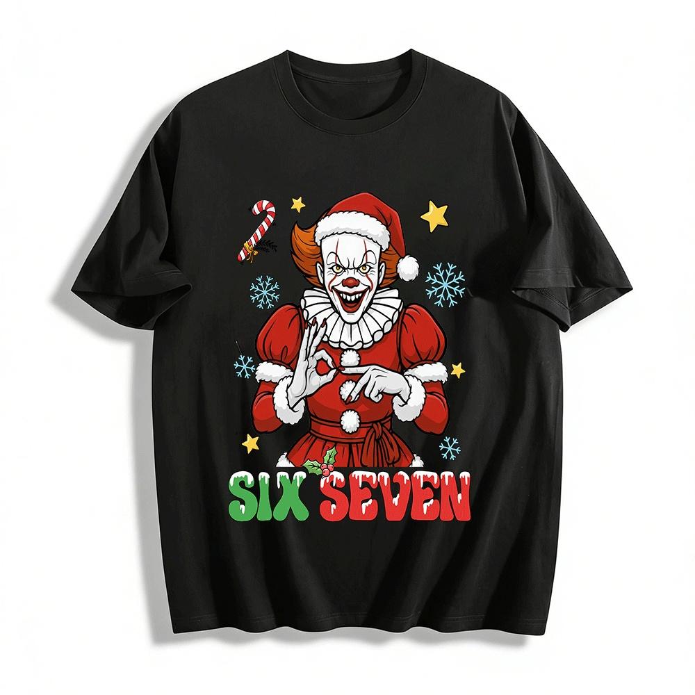 

Christmas Limited Horror Clown Number Gesture Print Top Pure cotton T-shirt XXS