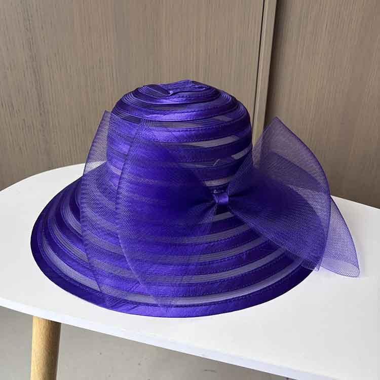 Fashion crystal cloth mesh top hat elegant bow sun hat women's summer beach sun hat