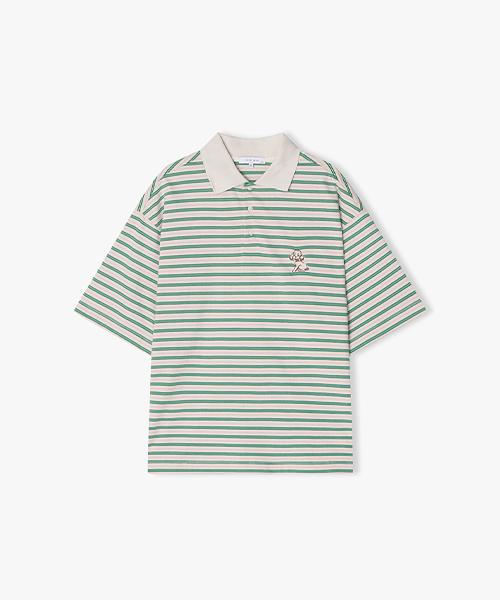 River Classy [25Ss] Llb41501 Green Multi-Stripe Collar Half T-Shirt 100